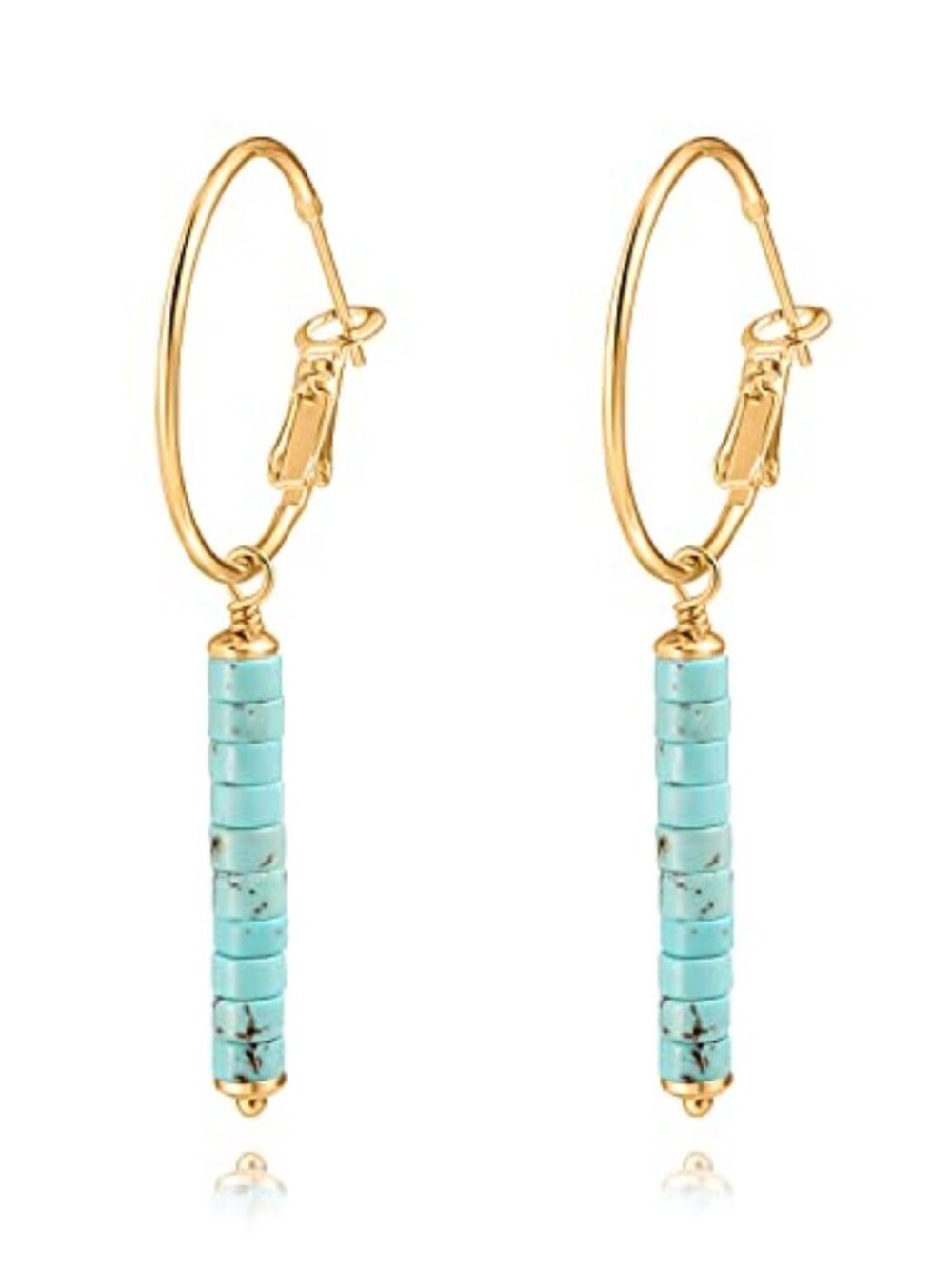 Gold Huggie Hoop Drop Dangle Earrings Turquoise Beads Gemstone Earrings‎